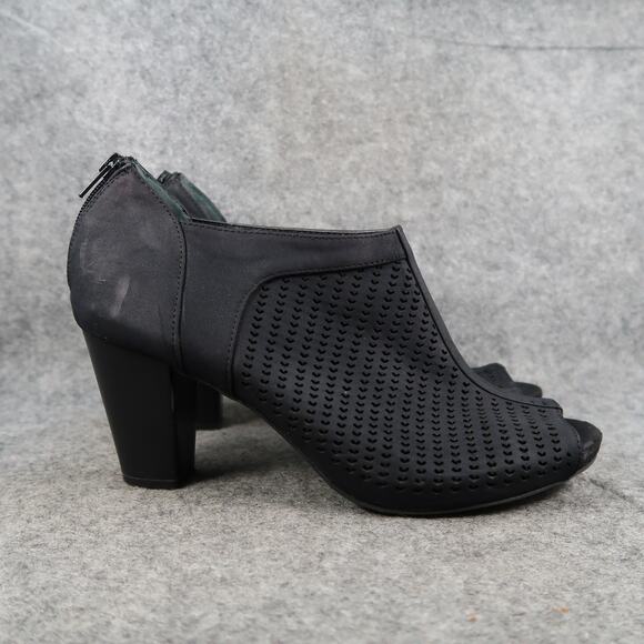 Giani Bernini Shoes Womens 10 Heeled Booties Open Toe Laser Cut Zip Black Alanny - Picture 1 of 12